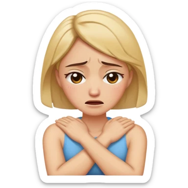 Arms crossed holding neck women crying sticker