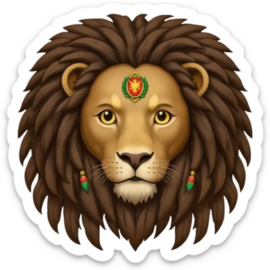 melancholic  Bob Marley with gigantic dread locks in form heraldic crest with ethiopian lion sticker