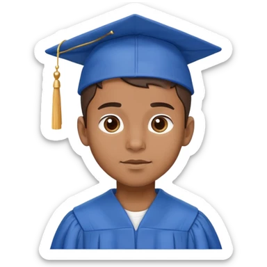 brown boy in blue cap and gown sticker