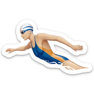 An icon featuring a swimmer in mid-stroke, cutting through the water with a strong, fluid motion. The design includes ripples around the swimmer’s body and a pool lane line in the background, symbolizing speed and technique in swimming. Transparent background highlights the grace sticker