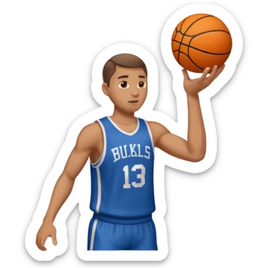 Behind shot of man shooting a baskeball at the basketball hoop but ball is slightly to the right sticker