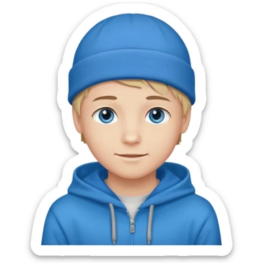 handsome and young teen pinterest boy good at fashion. popular among 'that brat girl', wearing hoodieand beanie with blue eye  and little smile sticker