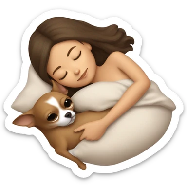Brown hair girl sleeping with her all beige Chihuahua  sticker