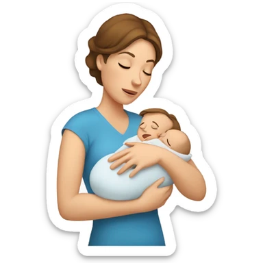  tired caucasian mother with brown hair, ,  holding one newborn baby sticker
