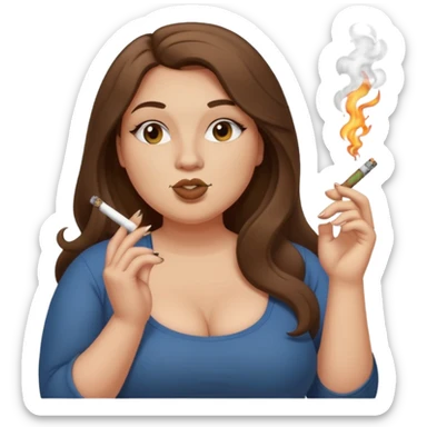 curvy long brunette hair police skin pose smoking a blunt sticker