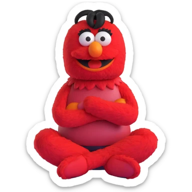 annoyed emo Elmo with dark eyeliner, sitting with arms crossed sticker