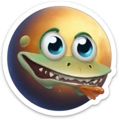 planet Mercury with a cartoon grimacing lizard face sticker