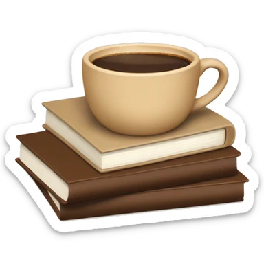 beige cup of coffee on top of a small stack of brown and beige books sticker
