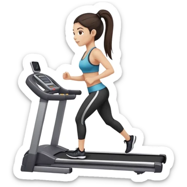 Dark Brown long ponytail hair girl, light to medium skin on treadmill  sticker