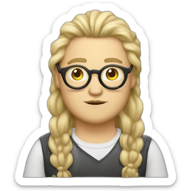 Chubby non binary Big lebowsky round glasses long blond hair chaotic beard vaporizer sticker