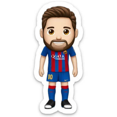 Playera de rojo y. Azul un traje de jugador  y número 10 yamado. Messi con barba y pelo negro  sticker