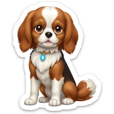 cinematic-[cavalier king charles dog]-realistic-full-body-sitting-emoji,-tail-resting-loosely-beside-its-paws,-head-tilted-dramatically,-sleek-[brown and white]-fur,-simplified-yet-realistic-focused-features,-highly-detailed,-glowing-with-an-almost-sarcastic-glow sticker