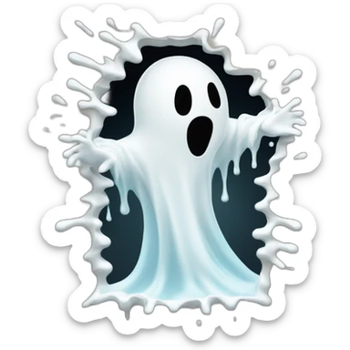 ghost stuck halfway in a wall ejecting a spray of white milky substance forward from center of body all over sticker