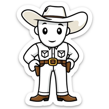 happy cowboy man with white skin and a white hat sticker