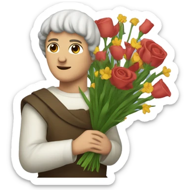 Petrarch holding a bouquet of flowers sticker