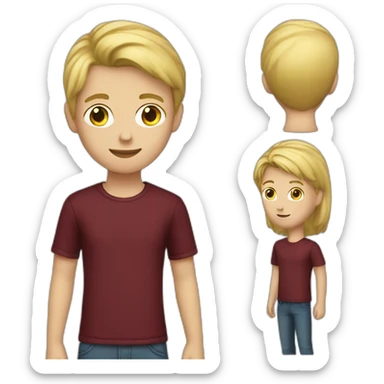 blond teenage boy with maroon shirt sticker
