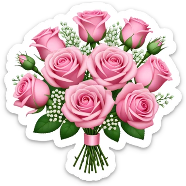 a bouquet of pink roses and baby’s breath  sticker