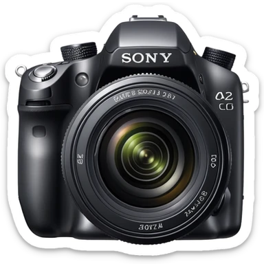 DSLR camera, Sony Alpha DSLR-A230, professional black camera with lens sticker