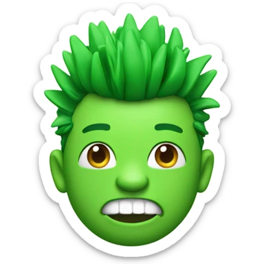 Green smiling 3d emoji with Mohawk and teeth sticker