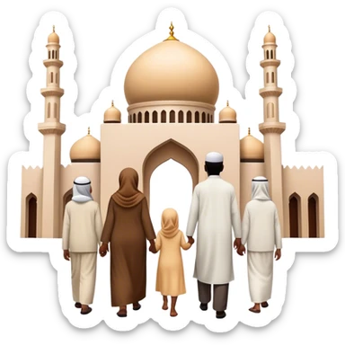 A view from behind of a family entering the mosque sticker