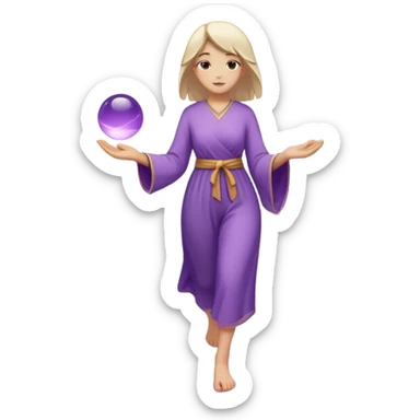 A figure walks back broken bridge, holding soft 2 violet orbs in hand—symbolizing compassion and forgiveness. A gentle heart aura trails behind them, showing healing in motion. sticker