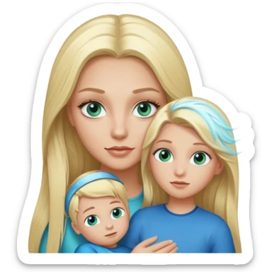 blonde baddie with blue-green eyes, Long lashes, long hair, Hold little Boy with light blue eyes sticker