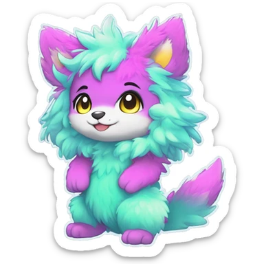 Anthro Scalie Fluffy Cool Cute Magical Shiny Colorful Neon Vibrant Colors Sparkle Kemono-style Chibi Fantasy-Animal-Fakémon-Pokémon-Hybrid Fur Sona Aesthetic Full Body sticker