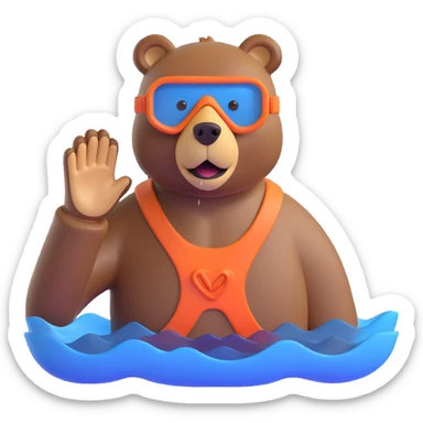 brown bear wearing a snorkeling mask, simple, clear sticker