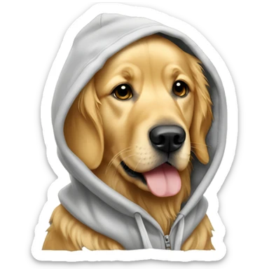 Golden retriever wearing a hoodie sticker