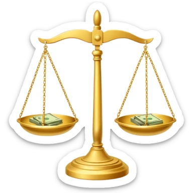 Весы с чашами в одной позитивная мысль о деньгах а в другой негативная мысль о деньгах sticker