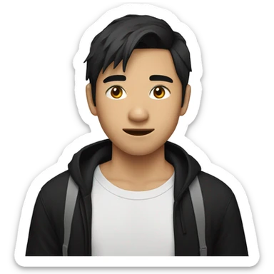 22 years old asian boy wearing black  tshirt band sticker