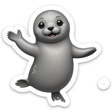 A Seal twirls and claps its flippers, dancing playfully by the shore with joyful energy sticker