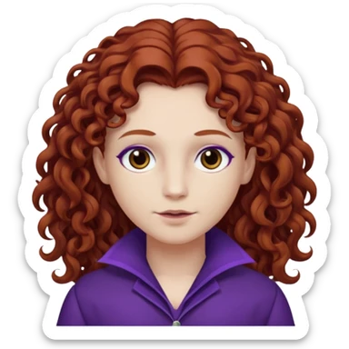 Armand with white skin, brown eyes , long auburn curly hair, dark purple outfit sticker