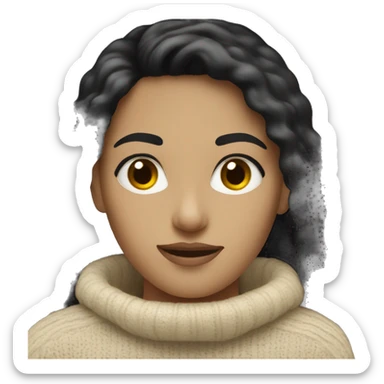 white woman black hair in beige sweater  sticker