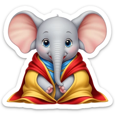 baby white dumbo elephant (disney-style), cozy in a red and yellow blanket sticker