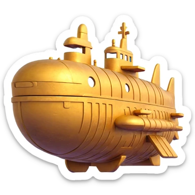 ancient golden submarine with Anunnaki motifs, ziggurat architecture integrated, underwater, weathered look sticker