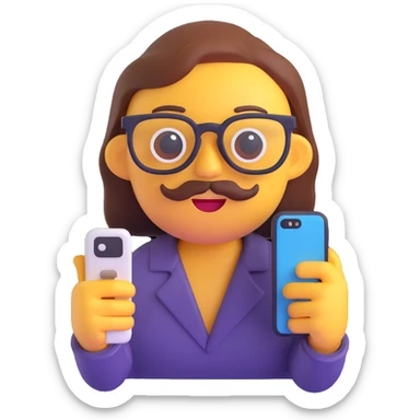 vibrant 3D emoji holding a phone and wearing glasses sticker