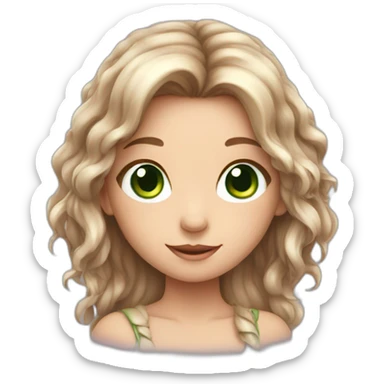 Cute fairy with long brown hair green eyes sticker
