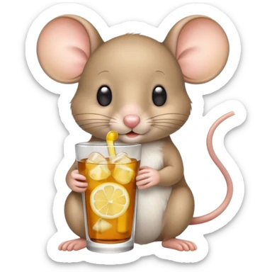 cute mouse drinking those iced teas of lemon sticker