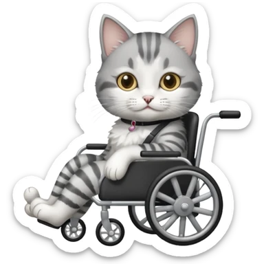 grey and white cat in a cat wheelchair sticker