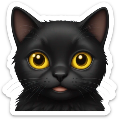 a black furry cat with bright yellow eyes and a collar with the name kai on it sticker
