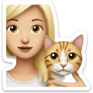 pretty blonde girl with lashes holding a tabby cat sticker