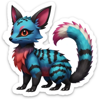 Rare realistic exotic cute epic aesthetic gothic colorful Salandit-Eevee-Civet-species-Fakemon-hybrid-creature, with markings, full body sticker