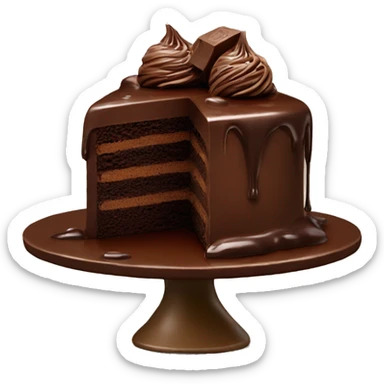 Chocolate cake with chocolate drip down the side and more chocolate on the top sticker