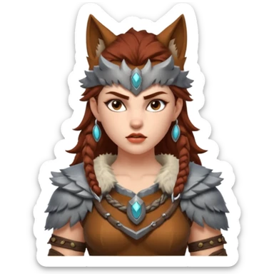 barbarian woman riding a wolf portrait, head and shoulders only, wolf head visible, fur-lined armor collar, fierce expression, fantasy style, 3D cartoon, mobile game icon style, clean background, no text, no watermark sticker