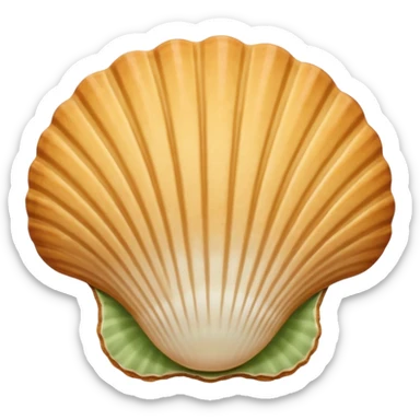 A madeleine pastry. Oval seashell shape with ONLY four to five vertical lines going in the same direction. Light golden brown. Scalloped edge. Cookie. Flat. Long. Oval shape. Lets scallops. Only four or five scalloped lines. Oblong shape. More length. Less roundness. sticker
