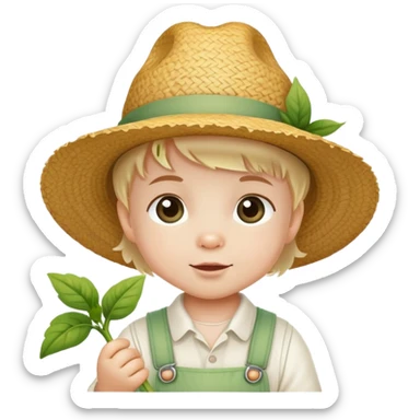 White Baby gardener in a straw hat sticker