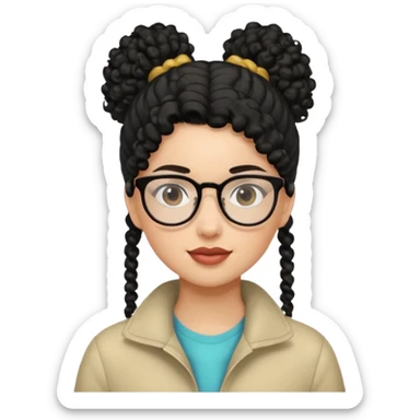 hija con gafas y cabello rizos de color negro con una cola de caballo alta sticker