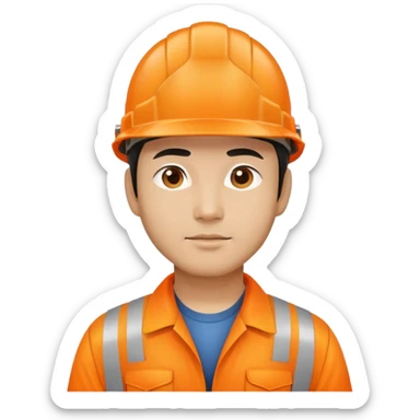 Man of Chinese appearance wearing an orange safety helmet sticker