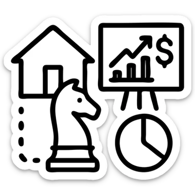 Ícono de real estate que refleje que trabajamos con una estrategia personalizada con visión de ROI y que nuestro método de trabajo nos permite ayudarte a tomar decisiones basadas en datos, rentabilidad y lifestyle. sticker